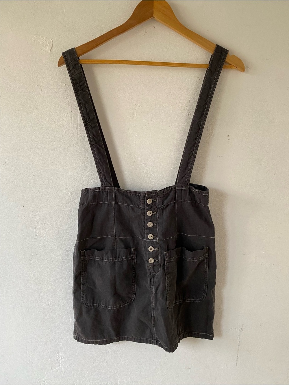Free People cotton  Charcoal Button-Front Pinafore Mini Skirt - Picture 9 of 11